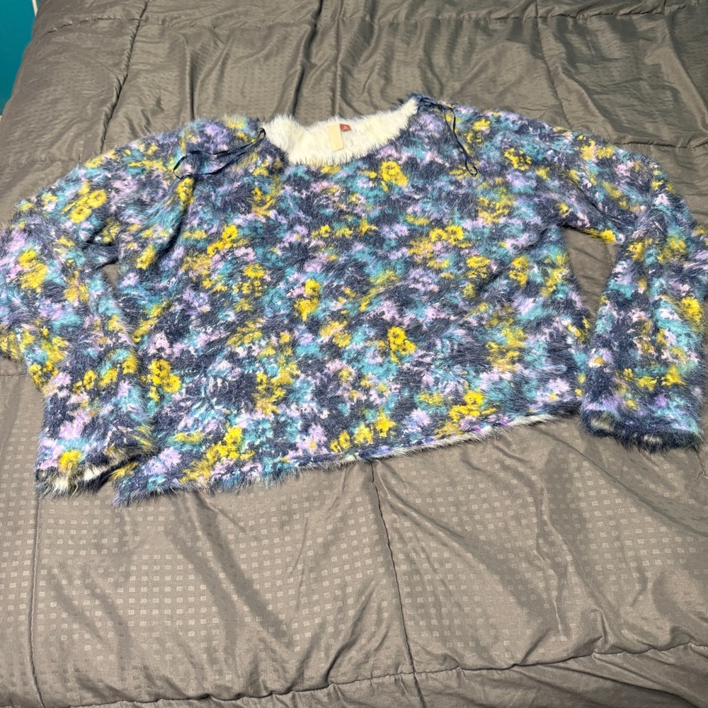 pilcro sweater multicolor urban outfitters Floral Purple Blue Yellow Size Medium